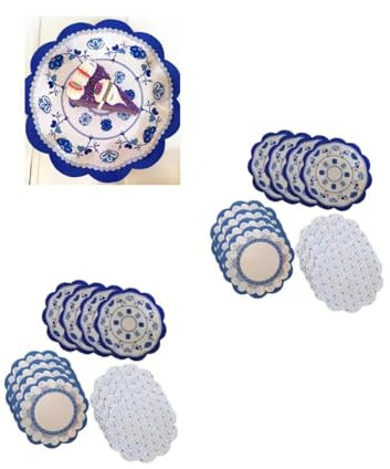 WOZLO Disposable Paper Tray, Blue and White Chinese Disposable Paper Plates in White Porcelain Suitable for Family Gatherings, Weddings, Parties, Picnics (24 Pieces)