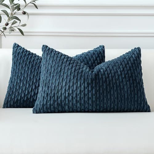 Sungeek 2er Set Kordsamt Kissenbezüge, Dekorativ Zierkissenbezüge Weich Kissenbezug Dekokissen Sofakissen Boho Deko Bezug Kissenhülle für Sofa Schlafzimmer Wohnzimmer (Blau, 30x50 cm)