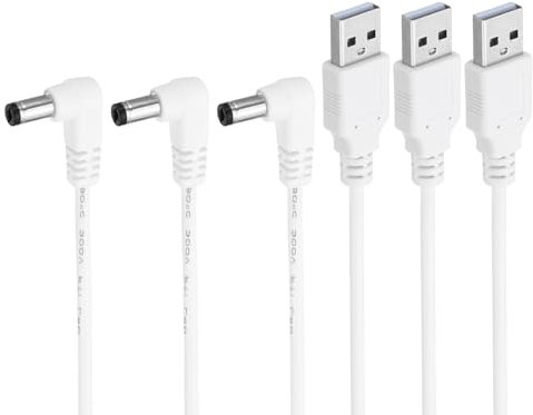 PATIKIL Cable de Alimentación de 90 Grados En Ángulo de 3 Pies Usb 2.0 Tipo A A Dc 5.5x2.1mm Adaptador de Cable de Carga de 3 Piezas para Ventiladores Altavoces Lámparas Blanco