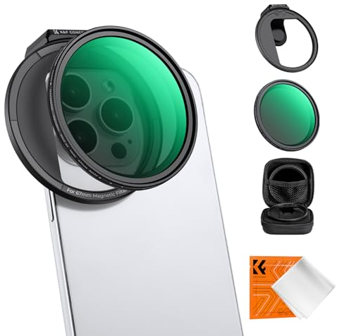 K&F Concept 67mm Clip-on Filtro Magnético Variable ND2-32 para Teléfono,Filtro Densidad Neutral para Teléfono Móvil Lente con Clip Compatible con iPhone 15 Pro MAX 14 13 12 11