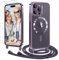 Ethanger Handyband für iPhone 14 Pro Max Hülle mit Band + 2 Stück Glas Schutzfolie Transparent Silikon Handyhülle zum Umhängen Magnetische Schutzhülle für iPhone 14 Pro Max Lila