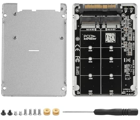 GINTOOYUN 2 in 1 M.2 NVMe/NGFF to U.2 Adapter Card - M Key/M.2 SATA NGFF to U.2(SFF-8639) SSD Box