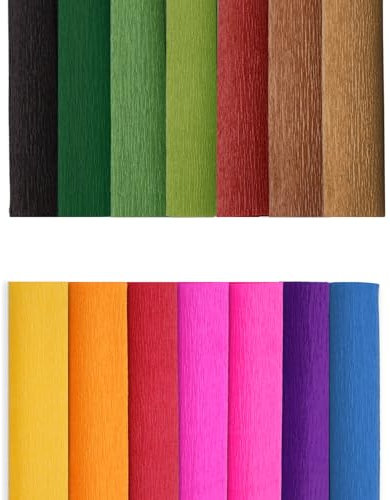 14 couleurs de papier crépon 25 x 250 cm - Papier crépon multicolore pour rubans multicolores - Enveloppe de sac d'école et décoration de fête - Kit de bricolage pour Noël, artisanat en papier -