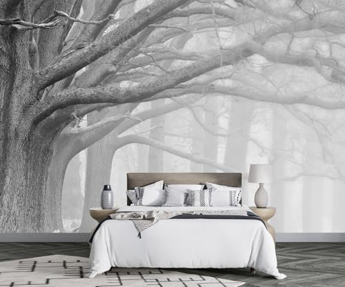 Tapete Kinderzimmer Fototapete Wald Schwarz-Weiß Retro Tapeten Vliestapete Modern Schlafzimmer Wandtapete Bildtapete Wand Dekoration -D001-380cmX260cm