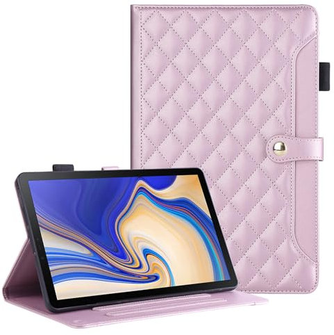 Rosbtib Custodia per Samsung Galaxy Tab S4 10.5 Pollici 2018 Modello SM-T830/T835, Custodia in pelle PU ricamata a scacchi con cinturino, supporto e pulsante magnetico per Galaxy Tab S4 10.5, Rosa