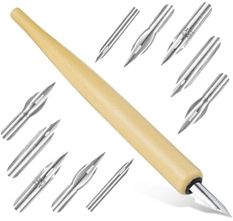 SDFLKAE Federhalter und Halter Set mit 1 Federhalter 10 Federn Comic Stiftspitzen Set Kalligraphie Tauchstift Zeichenfeder Schönschreibfüller Schreibfeder Stifthalter Kalligrafie für Künstler