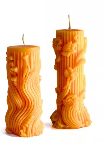 Handgemachte Kerzen aus natürlichem Bienenwachs | Besondere Kerzen Deko | Nachhaltige Kerze für Zuhause & Geschenkideen | Kerzenwachs Natur | Set mit 2 Stück Orange