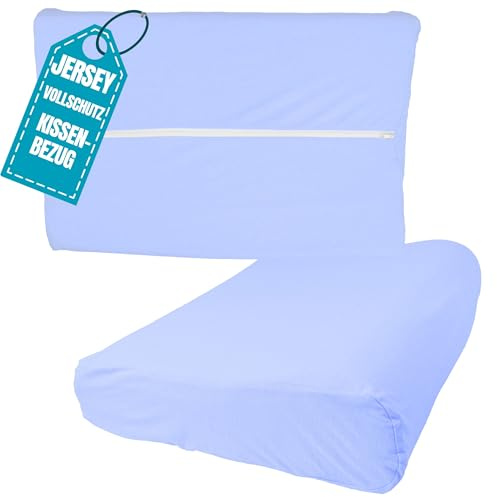 Jersey Nackenkissen Bezug 40x60 cm Himmelblau aus Baumwolle | Elastische Nackenstützkissen Vollschutz Bezug mit Reißverschluss, Gesundheitskissen Kissenbezug, Kissenschoner Kopfkissen