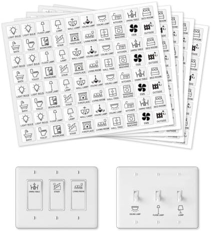 GOMAKERER 400 Pcs Light Switch Sticker Labels, 20 Designs Vintage Style Transparent Switch ID Stickers Black Switchboard Label Decals for Home, Kitchen, Bathroom, Office School, 19x19mm
