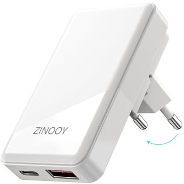 ZINOOY Cargador Plano 35W USB-C, Enchufe Plegable PD y QC Carga Rápida para iPhone 16/15/14/13/12/11 y Samsung Galaxy, Ultra Delgado para Viajes Desde Casa