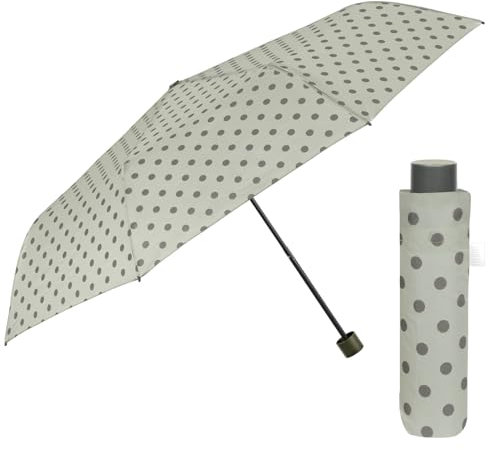 PERLETTI Regenschirm Kompakt Handtasche für Damen - Taschenschirm Manuell für Frauen Mädchen - Damenschirm Regen Schirm Sturmfest Leicht Mini - Durchmesser 97 cm (Grau mit Punkten)