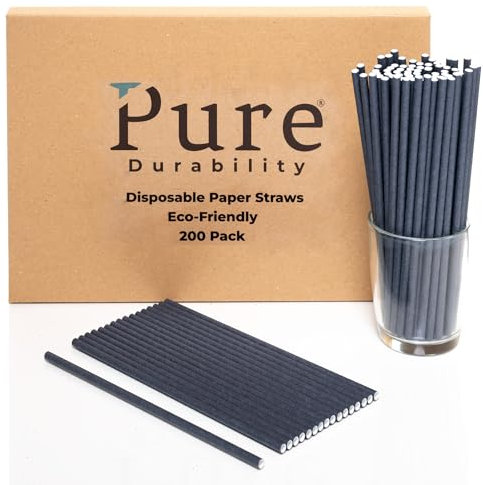 Paper Straws Black Drinking Straws 8 Inch Long 200 Pack