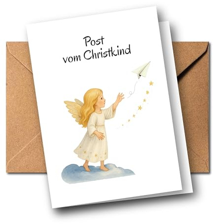Post vom Christkind für Kinder & Erwachsene | Faltkarte Weihnachtsmotiv Engel | Geldgeschenkidee Weihnachten | Grußkarte für Weihnachten & Advent | DIN A6 inkl. Umschlag