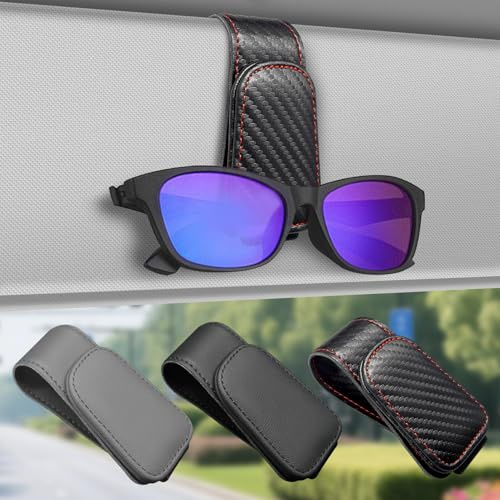 Zorleniva 2 Packungen Sonnenbrillenhalter für Auto, Magnetleder Sonnenbrille Visor Clip Brille Brille Ticket Card Clip Auto Innenraum Zubehör (Carbon Black Fiber)