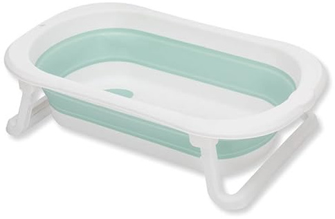Fillikid Orka Faltbadewanne Babybadewanne - Salbei/Weiß | Platzsparende Badewanne mit ausklappbaren Standbeinen, Antirutschbeschichtung & Ablaufstopfen