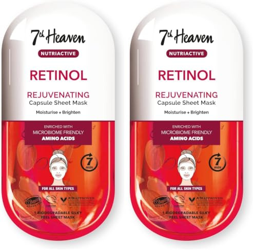 7th Heaven Retinol Nutriactive Rejuvenating Sheet Mask Enriched with Amino Acids to Moisturise and Brighten Skin (Pack of 2)