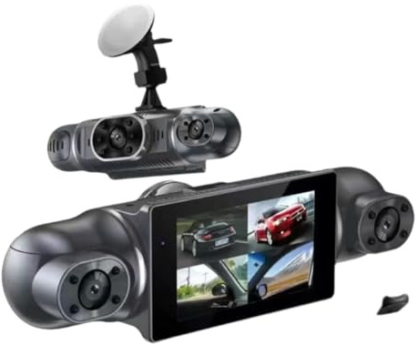 Dashcam Auto 360° Kamera mit Parküberwachung vorne hinten innen – 4K UHD Autokamera Kabel, G‑Sensor, Loop-Aufnahme, weites Sichtfeld, einfache Montage