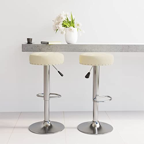 Hoopleep Barhocker 2er Set, Creme Stoff, Höhenverstellbar, 360° Drehbar, Verchromter Stahlrahmen mit Fußstütze, Modernes Design für Küche Theke Bar Insel