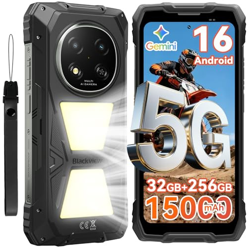 Blackview Rock 2 Pro 5G Rugged Phone Android 16, 15000mAh/33W Dual 400LM Camping Light, 32GB+256GB/2TB Rugged Smartphone Unlocked Gemini AI, 16MP+13MP 6.67 2.4K 120Hz Glove Mode/NFC