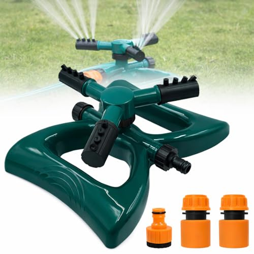 Griwuut Garden Sprinklers For Lawns, 360 Degree Rotating Lawn Sprinkler Watering System With Adjustable 3 Arm Spray Design For Garden And Plant Irrigation