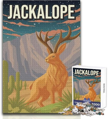 Puzzle für Teenager, 1000 Teile, Jackalope-Kryptid-Poster (Kryptozoologie, Wüste), Lernspiel für die ganze Familie, Größe 50x75cm
