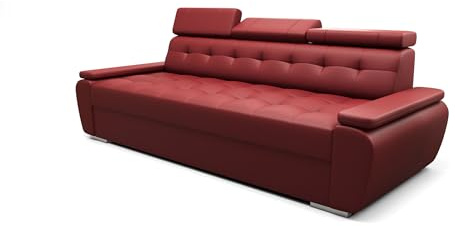 Schlafsofa Kongo 01, Sofa mit Schlaffunktion, Farbe: Rot, Kunstleder