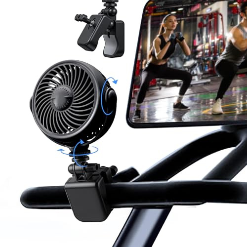 Nauttxon Wiederaufladbarer Peloton-Bike-Ventilator mit Baumwollpolstern für Dufttropfen, tragbarer Clip-Ventilator mit Batteriebetrieb für Laufband, stationäres Fahrrad, Kinderwagen – Peloton-Zubehör