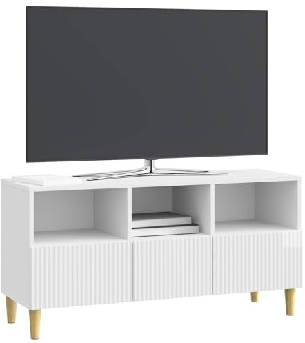 vidaXL TV-Schränk Hochglanz Weiß 102 x 34,5 x 50 cm Holzwerkstoff, Wohnzimmer, Vintage TV-Ständer, rechteckiges Möbelstück, moderner Lowboard, viel Stauraum, Deko für Entertainment