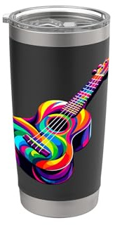 Buntes Pop-art-ukulele-ukulele-spieler-instrument Doppelwandiger Edelstahl-Thermobecher