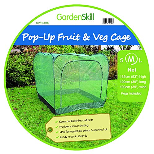 GardenSkill Pop Up Fruit Cage and Grow-House - Vegetable Plant Crop Protection Bird Net Cover Cloche (1m x 1m x 1.35m high, Green)