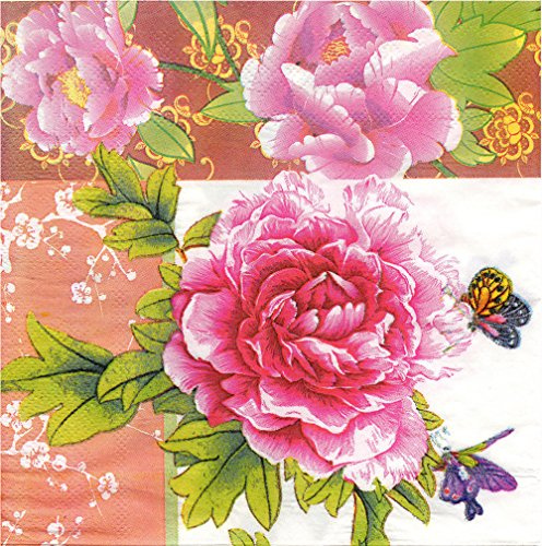 20 X CHINESE ORIENTAL PAPER NAPKINS TISSUES (FLOWER PINK)