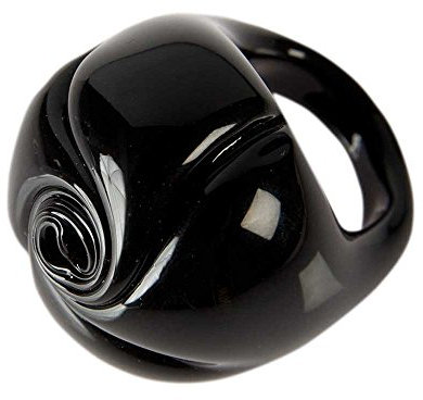 PR Lampwork Anello a Rosa in Vetro di Murano Nero Lavorazione Artigianale