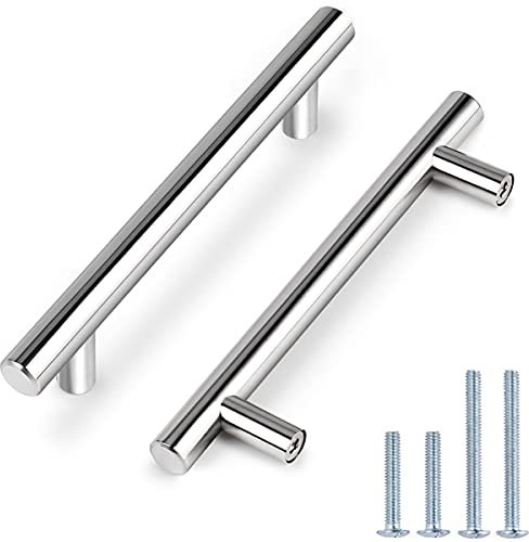Probrico Polished Chrome Cabinet Door Handles Stainless Steel Furniture Knob Kitchen Cupboard Drawer Pull Hole Spacing 128mm 5 PD201HPC128 20 PCS