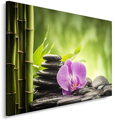 Feeby. Tableau Déco - 1 partie - 70x100 cm, Impression sur Toile Décoration Murale Image Imprimée, ORCHIDÉE, BAMBOU, ZEN, NATURE, VERT