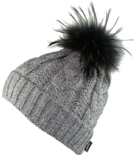 Akaz Strickmütze mit Fell Bommel, Kopfgröße:Einheitsgröße, Farben:Weiss mit braunem Bommel