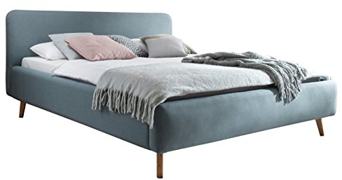 sette notti Polsterbett 140x200 cm Landhaustil Webstoff Eisblau, Bett mit variabeler Einlasstiefe, Mattis 1455-10-3000