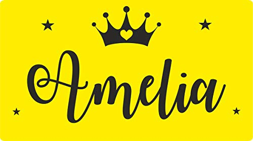 FSSS Ltd ENGRAVED NUMBER PLATE NAME WITH CROWN AND STARS FOR PUSH ALONG CAR RIDE ON TOY GIFT (YELLOW)