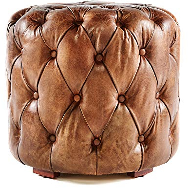Phoenixarts Chesterfield Echtleder Ottoman Hocker Braun Vintage Leder Fußhocker Pouf Sitzhocker 559