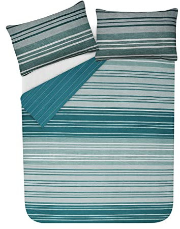 Sleepdown Duvet Cover Set - Teal - Textured Stripe - Reversible Quilt Cover Easy Care Bed Linen Soft Cosy Bedding Sets with Pillowcases - King (230cm x 220cm)