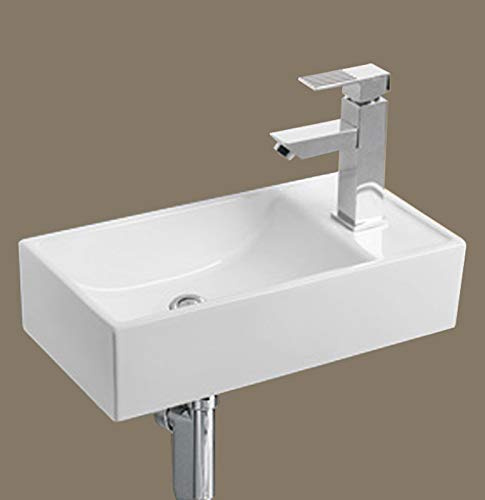 1x Waschbecken Keramik klein weiß Wandmontage oval eckig Keramikwaschbecken Aufsatzwaschbecken ca. 41 x 21,5 x10 cm