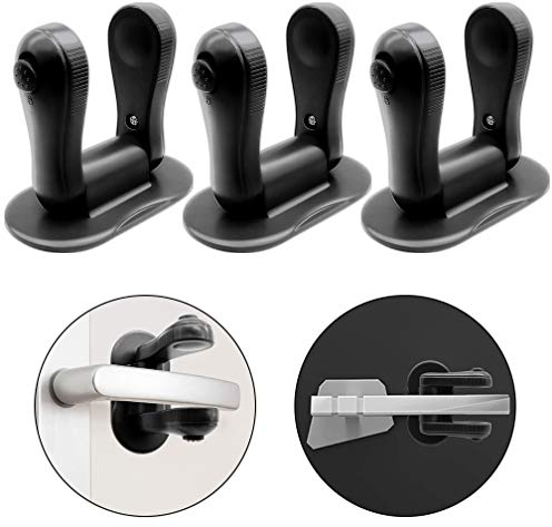 SACONELL 3 Pack Black Door Lever Lock Child Safety Lock Baby Proofing Door Locks Adhesive Handles Lock for Cabinet/Cupboard/Window/Drawer/Dresser/Closet