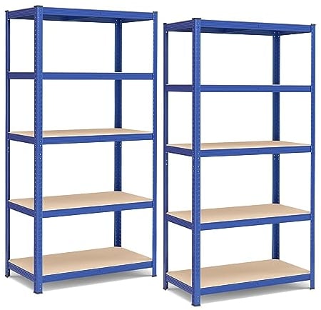 SONGMICS Juego de 2 Estanterías Almacenaje de 5 Niveles, Estantería Metálica, Modular, Garaje, Almacén, Trastero, Cocina, Carga de 600 kg, 50 x 100 x 200 cm, Azul GLR050Q02