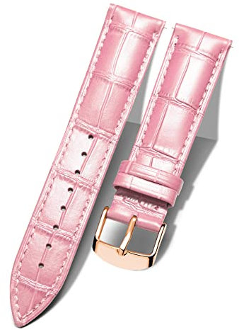 BINLUN Bracelet de Montre en Cuir Crocodile Véritable Dégagement Rapide Remplacement Bracelet Montre Etanche 10 Couleurs 13 Tailles pour Hommes Femmes(Fermoir Rose-Doré,pink,20mm)