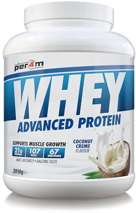 Per4m Whey Protein, Molkenprotein mit vollem Aminosäureprofil, unterstützt Muskelaufbau & Regeneration, reich an essentiellen Aminosäuren, für Sportler täglich nach dem Training – Kokos-Creme – 2.01kg