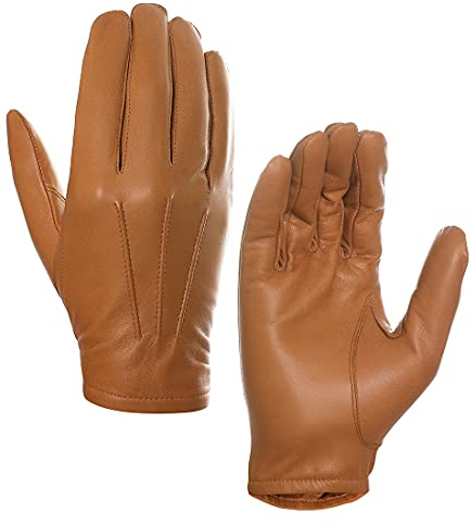 Harssidanzar Herren dünne ungefütterte Lederpolizeihandschuhe GM031EU,Bräunen, Größe M