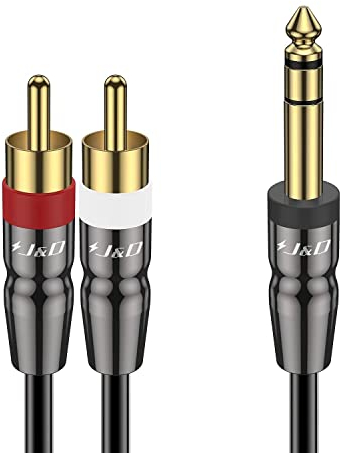 J&D 6,35 mm TRS zu Dual RCA Audio Kabel, Kupferschale Schwerlast 6,35 mm 1/4 Zoll Männlich TRS zu 2 RCA Männlich Stereo Audio Y Splitter Kabel, 0,9 Meter