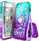NGB Schutzhülle für iPod Touch 7, 6/5, mit Displayschutzfolie aus gehärtetem Glas, Ringhalter Mädchen, Frauen, Kinder, Glitzer, flüssig, niedlich, Apple 7. 6. 5. Generation (Aqua/Violett)
