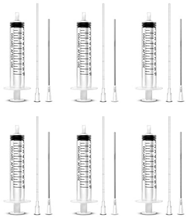6 Pack-10ml injection Syringe with 16 Ga Metal Distribution Tubes and Soft Plastic Tube Suitable for Scientific Labs and Industrial Dispensing, Glue Application, Ink, Liquid Dispensing and Measuring