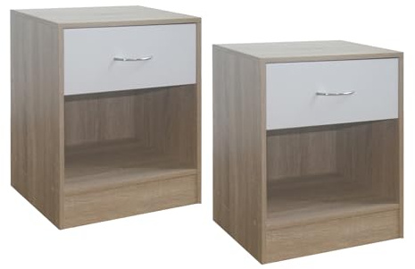 HTI living Nachtschrank 2er-Set Thekla 4050 Nachttisch Nachtkommode Sonoma-Weiß