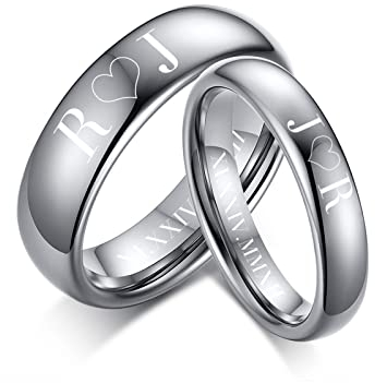Personalisierte Paare Ringe, Angepasst Name Wolframkarbid gewölbtes einfaches minimalistisches Band, sein & ihr passendes Versprechen Verlobung Ehering Set für Herren Damen, Geschenke für Valentinstag